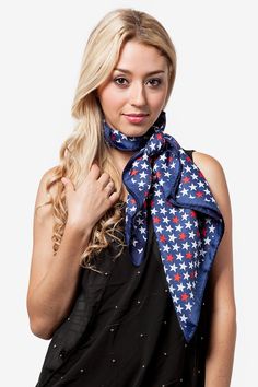 Navy Blue Star Spangled Square Scarf | Square Scarves | Scarves.com Scarf Tying Tutorial, Navy Blue Background, Star Spangled, Scarf Tying, Blue Square, Blue Star, Square Scarf