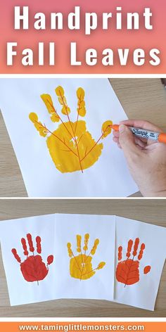 handprint fall leaves craft for kids that are easy and fun to do with the kids