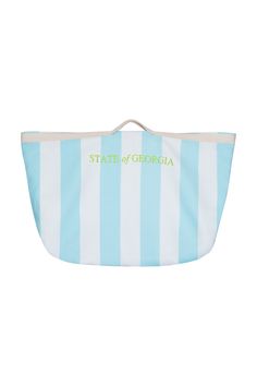 a blue and white striped bag with the state of georgia on it's front