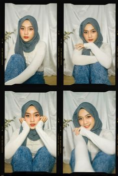 four different pictures of a woman wearing a hijab