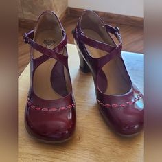 Fluevog 10.5 Operetta Maibran Mary Janes Wine Colored Leather, 2.5 Inch Heel John Fluevog Shoes, Fluevog Shoes, Cat Motif, John Fluevog, This Is My Life, Pleated Skirts, Colored Leather, Wine Colored, 5 Inch Heels