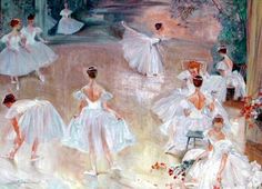 an oil painting of dancers in white dresses