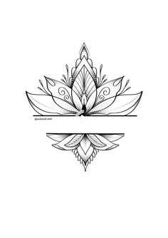 a black and white drawing of a lotus flower