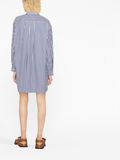 Sacai stripe-print Shirt Dress - Farfetch Long Sleeve Shirt Dress With Striped Collar For Work, Classic Striped Button-up Shirt Dress, Classic Striped Shirt Dress, Classic Striped Long Sleeve Shirt Dress, Button-up Shirt Dress With Striped Collar For Work, Classic Striped Shirt Dress For Work, Striped Long Sleeve Shirt Dress For Daywear, Spring Workwear Shirt Dress With Striped Collar, Casual Shirt Dress With Striped Collar For Work