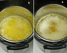 two pictures showing the process of cooking food in an electric pressure cooker