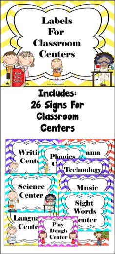 labels for classroom centers with the names and numbers