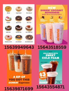 an advertisement for dunkin donuts with different flavors