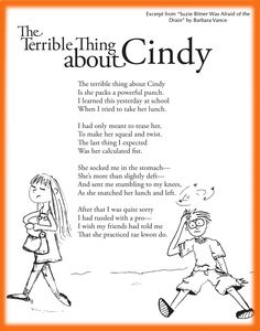 the terrible thing about cindy is written in black and white with an orange border