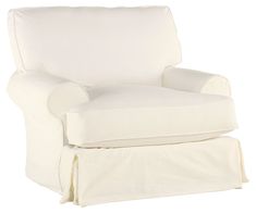 a white chair with a footstool on it