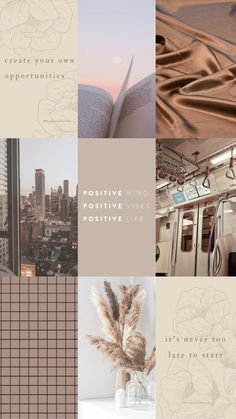 a collage of images with the words positive minds, positive vibes and positive life