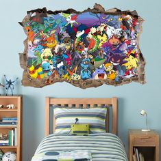 an image of pokemon wall stickers in a bedroom