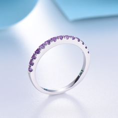 This is an amethyst ring. Stone: *Half eternity 2mm Natural amethyst. Custom Order *The main stone can be other gemstones you can imagine,any birthstone can be made.Please contact me if you need this service. *Any size *I can also design the matching band. Other *Rush order *Engraving *Payment plans *Please feel free to contact me if you need the above service. Processing Time *Handmade jewelry normally needs 2-3 weeks to finish,For some special one it may need 1-2 months. Return Policy 30 days Gemstone Stacking Ring, Diamond Stacks, Ring Purple, Opal Wedding Rings, Everyday Ring, Gold Anniversary, Simple Ring, Ring Simple, Everyday Rings