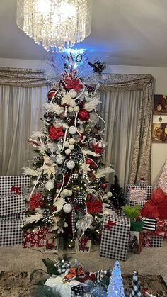 a decorated christmas tree in a living room