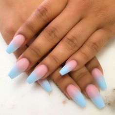 Reveal Nails, Nail Art Matte, Gender Reveal Nails, Cotton Candy Nails, Blue Ombre Nails, Ombre Nail Art Designs, Blue Acrylic Nails, Ombre Acrylic Nails, Nails Today