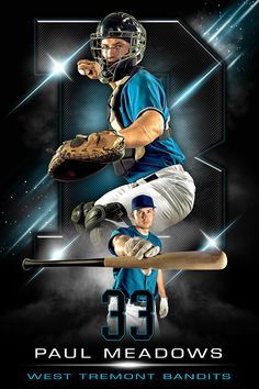 a baseball player holding a bat on top of a poster