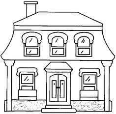 a drawing of a house that is outlined in the shape of a house with three windows