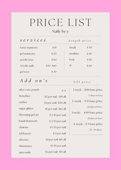 #nails #nailprice #nailsofinstagram #nailtech #nail #business Fake Nail Length Chart, Nail Business Price List, Nail Tech Length Chart, Nail Design Price List, At Home Nail Business, Nail Services Menu Price List, Nail Shop Logo Ideas, Gel Nail Price List, Nail Art Products Name List