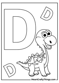 the letter d is for dino coloring page with an image of a dinosaur and letters