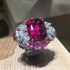 Red Stone Jewelry, Pink Gold Jewelry, Van Cleef And Arpels Jewelry, Van Cleef & Arpels, Van Cleef And Arpels, Rubellite Tourmaline, Bridal Diamond Jewellery, Bling Rings, Van Cleef Arpels