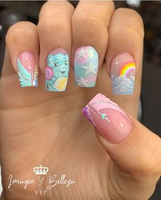 Bella Nails, Bright Nail Designs, Kids Nail Designs, Rainbow Nails Design, Fancy Nails Designs, Short Square Acrylic Nails, Bright Nails, Nails For Kids