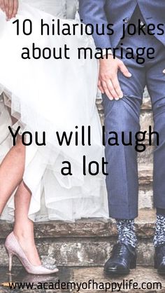 a man and woman standing next to each other with the words 10 hilarious jokes about marriage you will laugh at