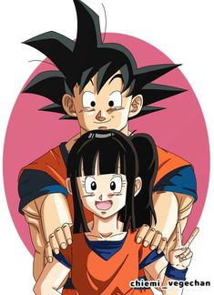 an image of two people that are in front of a pink background with the words dragon ball