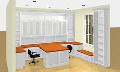 a computer rendering of an office with two desks