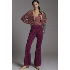 New Anthropologie Purple Violet Knit Flare Pants Size: Medium Fall In Modern Love With This Fabulously Flared Pair That Strikes The Perfect Balance Of Playfulness And Refinement. Elasticized Waist. Circle Detail. Comfy To Wear. Polyester, Viscose, Elastane. 11" Rise 31.5" Inseam 12" Leg Opening 14.25" Waist Laid Flat Knit Flare Pants, Printed Bell Bottoms, Printed Flare Pants, Pointed Toe Boots, Flare Leg Pants, Bell Bottom Pants, Cropped Flares, Flare Trousers, Flare Pants