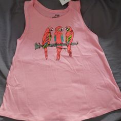 Nwt Parrot Tank Top. Flares Out Towards Bottom. Super Soft And Comfy Cute Sleeveless T-shirt For Playwear, Fun Red Tops For Playwear, Fun Red Top For Playwear, Pink Cotton Tank Top For Playwear, Fun Sleeveless Tops For Playwear, Sleeveless Cotton T-shirt For Playwear, Red Sleeveless Playwear Top, Red Sleeveless Top For Playwear, Fun Red Sleeveless Top