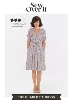 the charlotte dress sewing pattern is available in sizes small to medium, and has an attached waist