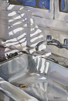 a painting of a sink in a bathroom