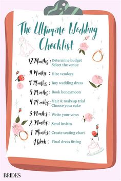 the ultimate wedding checklist for brides and grooms is shown in this poster