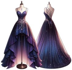 Galaxy Powers, Galaxy Gradient, Gradient Dress, Manhwa Pfp, Comic Painting, Galaxy Dress, Dreamy Gowns, Fantasy Design