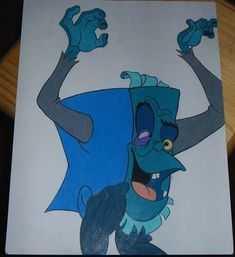 a drawing of an evil looking cartoon character