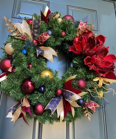 Deck The Halls Christmas Wreath - Wreaths & Garlands Navy Ornaments, Pine Wreath, Deck The Halls, Christmas Wreath, The Holiday, Christmas Wreaths, Holiday Gifts, Wreath, Holiday Decor