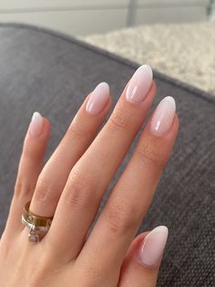 Gel French Manicure Oval Nails, Simple Classic Wedding Nails, Oval Milky White Nails, Classic Simple Nails, Simple Summer Nails Oval, Classic Acrylic Nails Classy, Milky French Manicure Almond Nails, Milky White Oval Nails, White Engagement Nails