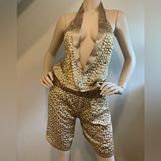 Explore Elegance With Brand-New Patrizia Pepe Gold Sequinned Romper, Ideal For A Chic Night Out. Extra Sequins Is Included. Glamorous Summer Sleeveless Set, Glamorous Sleeveless Summer Sets, Chic Fitted Gold Jumpsuits And Rompers, Elegant Gold Jumpsuits And Rompers For Summer, Fitted Gold Sets For Summer, Gold Fitted Jumpsuits And Rompers For Summer, Fitted Gold Jumpsuits And Rompers For Summer, Jumpsuits Elegant, Dark Blue Jumpsuit