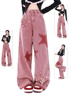 Cute Pants Aesthetic, Pink Clothes Aesthetic, Y2k Colorful, Pretty Pants, Star Pants, Casual Outfits For Teens, Jeans Look, Dress Design Sketches