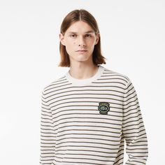 A warm, timeless knit sweater in luxurious premium cotton. Perfect with a polo for work or a T-shirt at the weekend, with an embroidered badge for a chic, luxe feel. Crew Neck Sweater Men, Paris Logo, Shorts With Tights, Beige Sweater, 2024 Collection, White Beige, T-shirt Polos, White Sweatshirt, Cotton Sweater