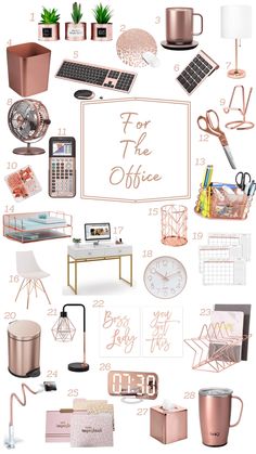 a collage of office supplies with the words for the office above them and below it