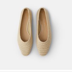 Brand New With Tags. Never Worn. Zara Eur 40 / Us 9 Upper:95% Jute 5% Polyurethane Lining: 80% Linen 20% Polyester Heel Height: 0.6” Ecru Spring Beige Flat Heel Court Shoes, Spring Beige Court Shoes With Flat Heel, Beige Round Toe Court Shoes For Summer, Beige Round Toe Court Shoes For Spring, Casual Pointed Toe Court Shoes For Summer, Summer Beige Pointed Toe Court Shoes, Summer Slip-on Closed Toe Ballet Flats, Spring Slip-on Heels With Woven Sole, Casual Summer Court Shoes With Round Toe