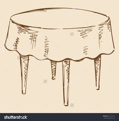 a drawing of a table with legs and a round top on it, drawn by hand