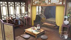 Traditional Chinese Room, Ancient Chinese Room, Traditional Chinese House, Interior Concept Art, Chinese Courtyard, Japanese Town