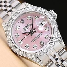 Icy Pink, Rolex Women, Swiss Army Watches, Watches Rolex, Gold Rolex, Used Watches, Stylish Watches, Bezel Diamond, Beautiful Watches