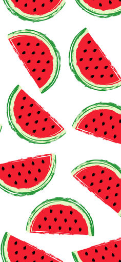 watermelon slices on a white background with green and black dots in the middle