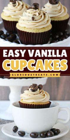 A must-have sweet treat for Valentine's Day! This easy Valentine's Day dessert starts with the perfect vanilla cupcake recipe. Topped with coffee buttercream, these are the BEST vanilla cupcakes!