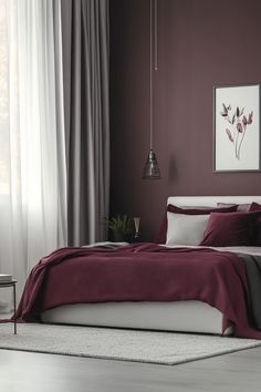 maroon-bedroom Purple Grey Bedroom, Grey Bedroom, Wall Paint Colors, Elevate Your Home, Purple Grey, Wall Paint, Dark Purple