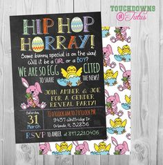 a chalkboard poster with the words hip hop horav and an easter bunny on it