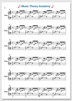 music theory sheet with notes and notations for the musical theory course, including piano score sheets