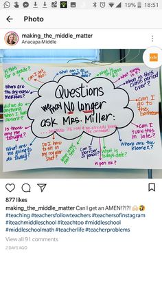 a white board with writing on it that says questions were no longer ask miss miller